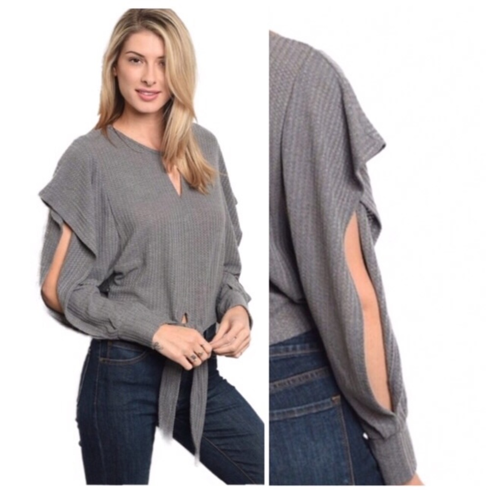 NWT Slit Sleeve Tie Front Top - Picture 2 of 3